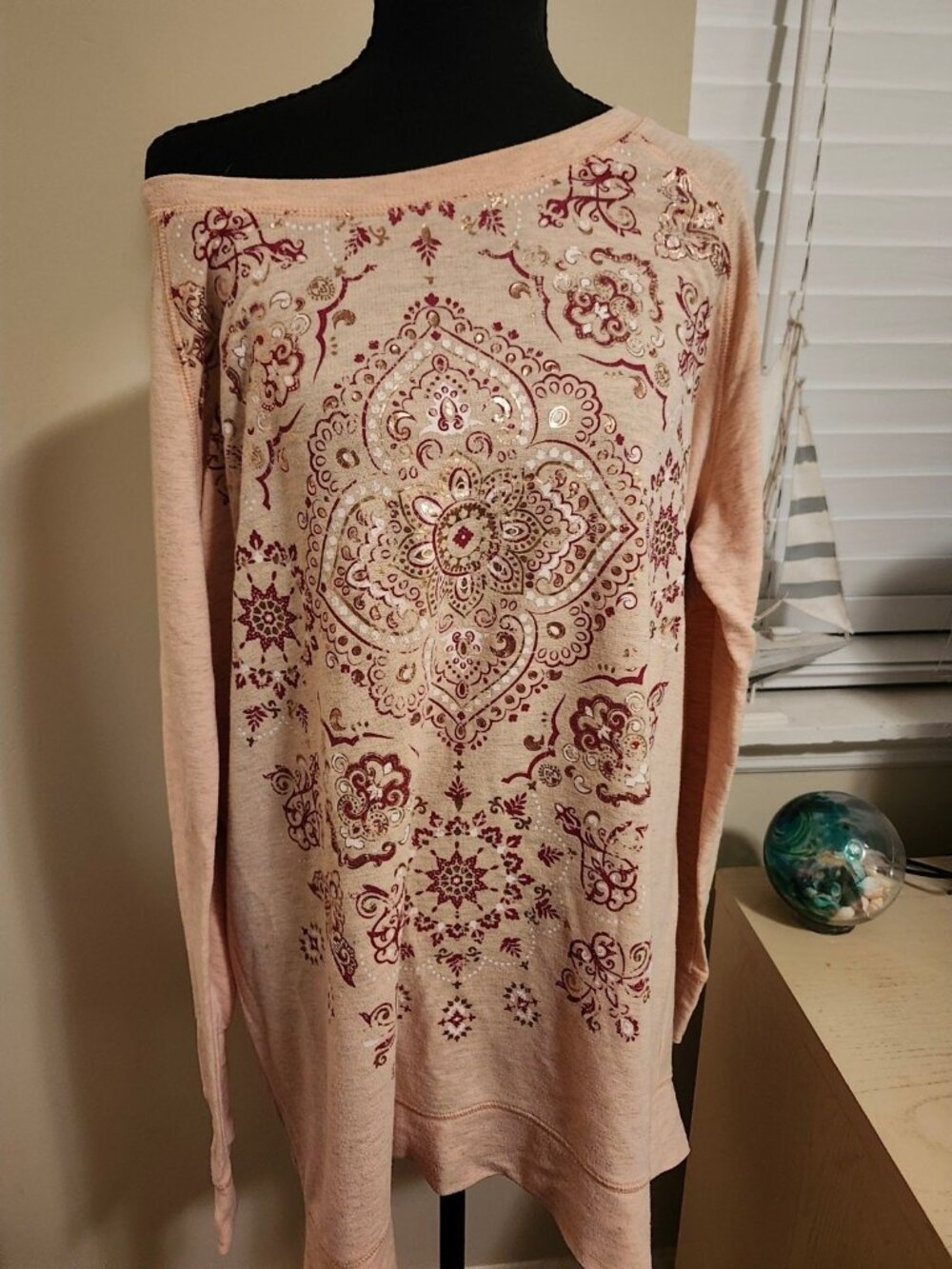 Damask medallion Boho metallic gold shimmer Peach Heather Tunix Soft Fleece 1X